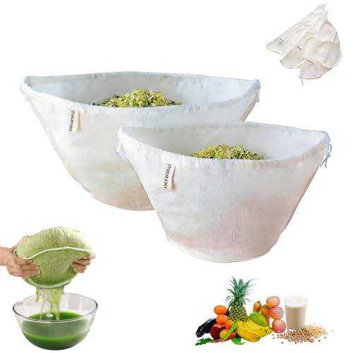 Organic Cotton Cheesecloth Bags, Reusable Nut Milk Bag, 100% Cotton Fine Mesh Strainer Bag for Cooking, Baking, Juicing, Cheese Making (Medium*1 & Large*1) - size: Medium*1 & Large*1