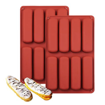 Silicone Finger Biscuit Mold, 8 Cavities, 11x6.7 inch, Set of 2 Baking Mold for Eclairs and Chocolate Bars - color: 2 Packs Silicone Finger Biscuit Molds Z276