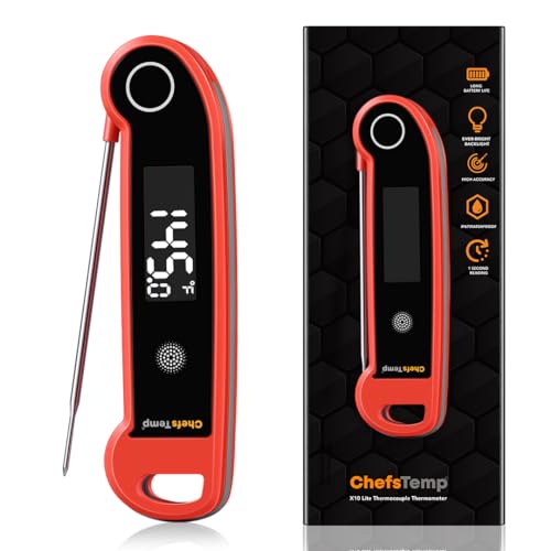 ChefsTemp Digital Instant Read Meat Thermometer, NSF Certified IP67 Waterproof Digital Food Thermometerwith Ambidextrous Backlit for Grilling, Food, BBQ, Kitchen Cooking, Oil Deep Frying & Candy (Red)