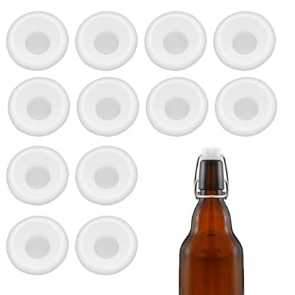 12 PCs Reusable Silicone Gaskets Washers Seals for Cap Swing Flip Top Bottle for Home Brew Beer Soda Bottle Sealing & Accessories (White full cover) - color: White full cover