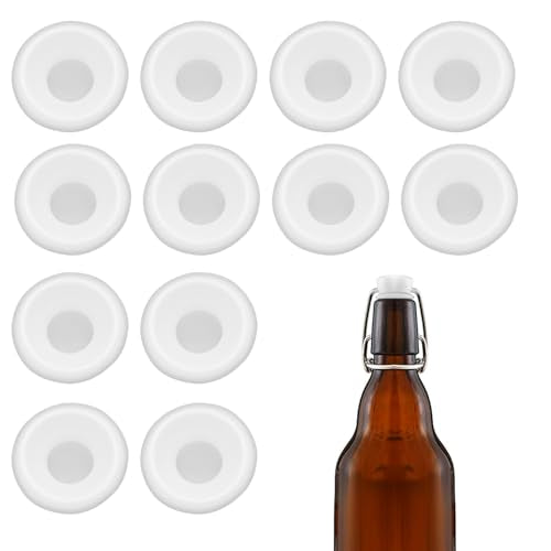 12 PCs Reusable Silicone Gaskets Washers Seals for Cap Swing Flip Top Bottle for Home Brew Beer Soda Bottle Sealing & Accessories (White full cover) - color: White full cover