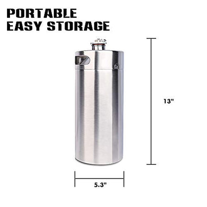 TMCRAFT 128OZ Stainless Steel Mini Keg, Portable beer growler with Exhaust Valve Designed Cap to Keep Beverage Fresh