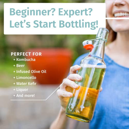 Otis Classic Glass Bottles with Caps - Set of 6 Clear Swing Top Glass Bottles w/Ceramic Lids for Storing Kombucha, Liquor, Syrup, Wine, Kefir & Beer - Bonus Marker & Labels Included, 16oz | Clear Bottle, Includes Marker & Labels, For Juice, Water, Kombuch