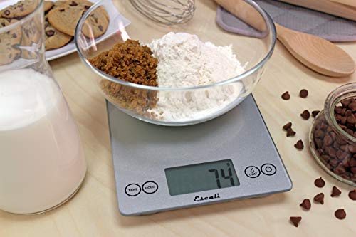 Escali Arti Glass Food Scale Digital Countertop Kitchen, Baking and Cooking Scale with Nutrition and Calorie Counter, 15-Pound Capacity, 9" x 6.5" x .75", Shiny Silver - color: Shiny Silver