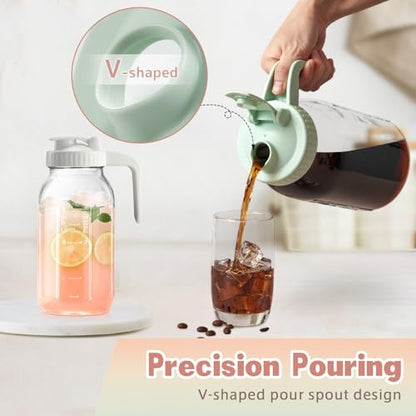 Mason Jar with Pour Spout Lid V-shaped, 2 Quart Iced Tea Pitcher Double Leak Proof, 64 oz Drink Pitcher for Breastmilk, Sun Tea, Juice, Coffee Creamer - color: Pink, size: 64 Ounces