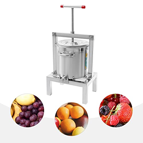 2.6gal/10L Manual Fruit Juicer Grape with T-shape Handle, DIY Large Fruit Honey Presser and Cider, Wine, Grape, Apple Press Extractor for Wine and Juice Making with Stainless Steel Bucket