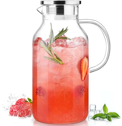 LUNA&MANTHA 1 Gallon Glass Pitcher with Lid and Spout, 128oz Water Pitcher with Handle for Fridge, Large Iced Tea Jug for Juice, Coffee, Sangria, Beverage, Borosilicate Glass Carafe Hot/Cold Drink - color: 1Gallon