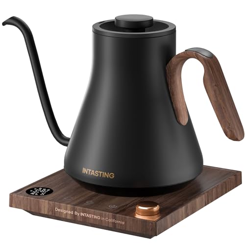 INTASTING Electric Kettle, Gooseneck Electric Kettle, ±1℉ Precise Temperature Control, Stainless Steel Interior, Quick Heating for Pour Over Coffee, Tea & Boiling Water, 0.9L (Onyx Black) - color: Onyx Black