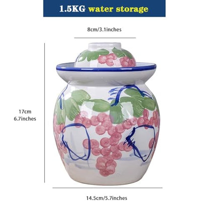 Creative Grape Pattern Kimchi Jar, Thickened Ceramic Fermentation Tank, Traditional Water-Sealed Pickling Crock, Wide Mouth Design(1.5kg/52.9oz) - size: 1.5kg/52.9oz