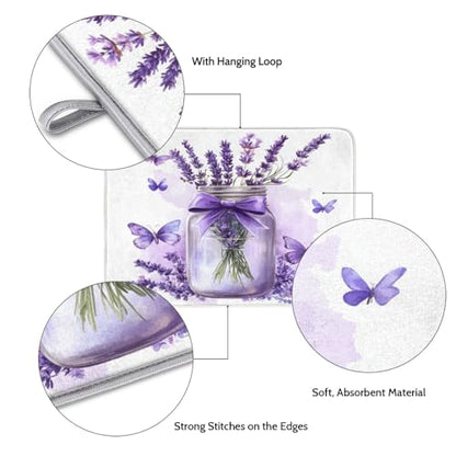 Lavender Mason Jar Dish Drying Mat Kitchen Counter Mats 16" x 18" Microfiber Absorbent Dry Pads for Coffee Bar Non-Slip Dishes Pad - size: 16x18 in