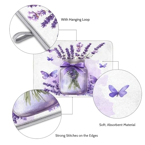 Lavender Mason Jar Dish Drying Mat Kitchen Counter Mats 18" x 24" Microfiber Absorbent Dry Pads for Coffee Bar Non-Slip Dishes Pad - size: 18x24 in