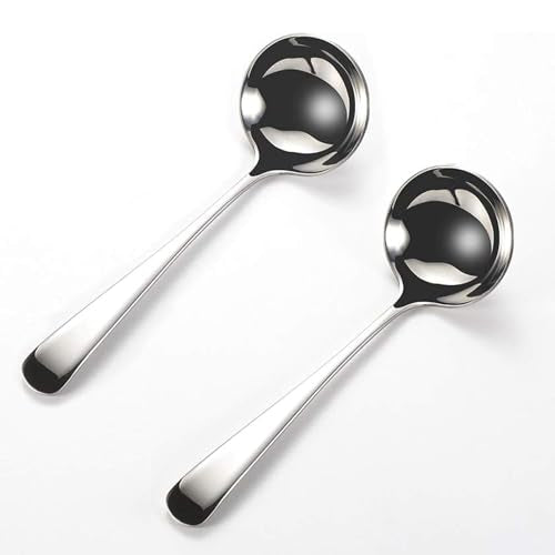 Zjunhm Small Soup and Gravy Ladles - 304 Stainless Steel, 7.7 Inches, 2-Piece Set - Dishwasher Safe (Silver)
