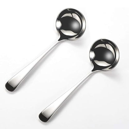 Zjunhm Small Soup and Gravy Ladles - 304 Stainless Steel, 7.7 Inches, 2-Piece Set - Dishwasher Safe (Silver)