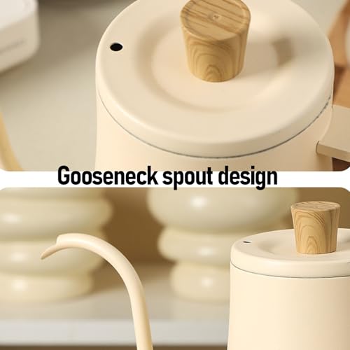 Gooseneck Coffee Kettle 304 Stainless Steel Pour Over Kettle 600ml with Thermometer Ergonomic Handle for Drip Coffee and Tea Brewing At Home Office Travel