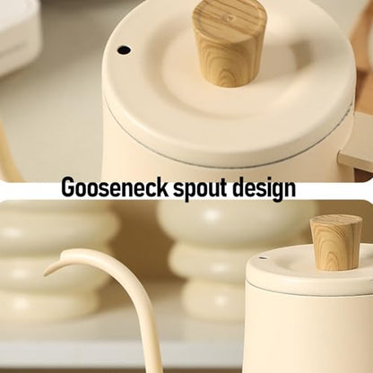 Gooseneck Coffee Kettle 304 Stainless Steel Pour Over Kettle 600ml with Thermometer Ergonomic Handle for Drip Coffee and Tea Brewing At Home Office Travel