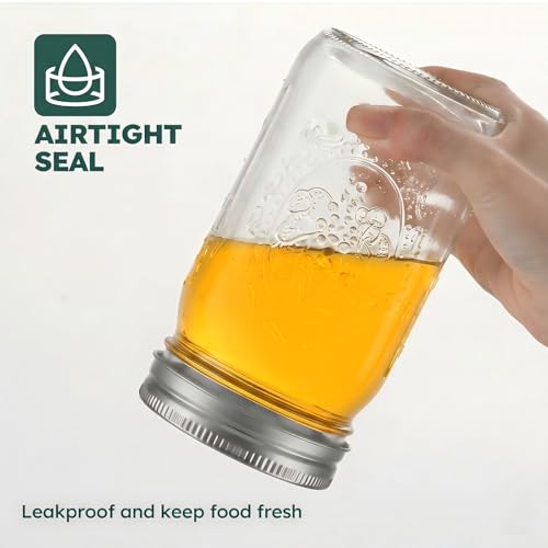 6 Pack 32 oz Mason Jars, Wide Mouth Glass Jars with Airtight Lids for Food Storage, Pickling, Canning, Fermenting - Leakproof - color: 6 Pack - Metal