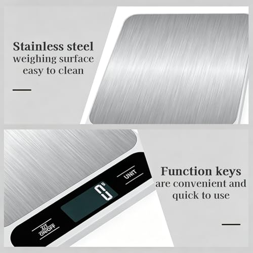 Food Scale, 10kg/22lb Digital Kitchen Scale Weight Grams and Ounces for Baking Cooking Coffee Package Postage, LCD Display, Easy Clean Stainless Steel(No Battery Included)