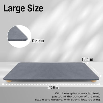 Large Stone Dish Drying Mat for Kitchen Counter, 24"×16" Quick Dry Super Absorbent Eco-Friendly Diatomaceous Earth Stone Mat with hemisphere wooden feet, Non-slip, Heat Resistant, Multi-purpose mats. - size: 24" x 16"