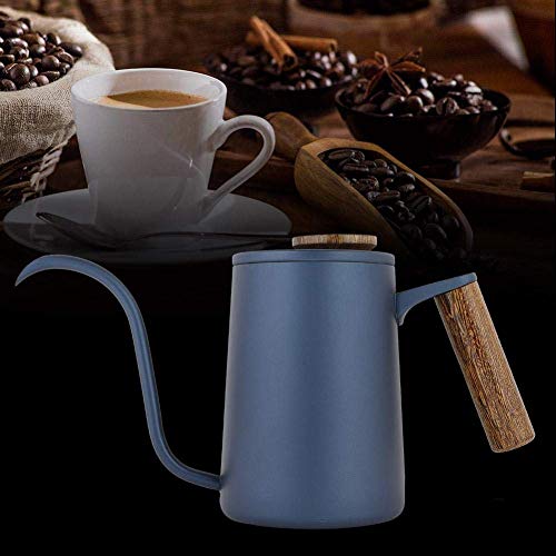 Fdit Gooseneck Coffee Kettle, Precision Pour Stovetop Drip Pot for Pour Over Tea 304 Stainless Steel Blue Wooden Handle Thermometer Lid Vent 600ml 1 Pack