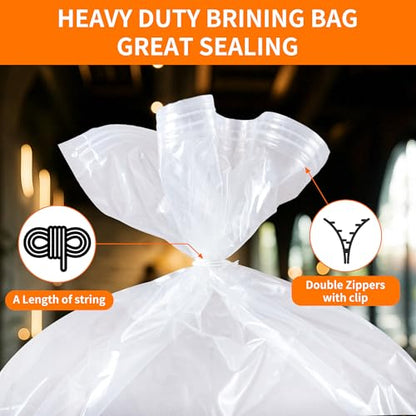 Brining Bags, 3 Pack, 26"×22", Extra Large Holds up to 35lb, Extra Large Turkey Brine Bag with 3 Cotton Strings, Double Zip-lock Seal for Turkey, Chicken, Beef, Pork, Ham, Marinade