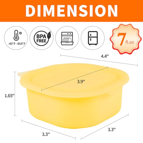 Silicone Cheese Container for Refrigerator, Yellow Sliced Cheese Container Holder Cheese Storage Keeper for fridge, Snack Food Storage Container Box, 7oz Bowl with Lid Stackable Dishwash-safe