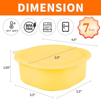 Silicone Cheese Container for Refrigerator, Yellow Sliced Cheese Container Holder Cheese Storage Keeper for fridge, Snack Food Storage Container Box, 7oz Bowl with Lid Stackable Dishwash-safe