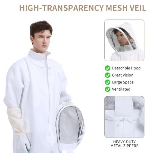 Sting Proof Bee Suit Full Body with Ventilated Hood & Gloves L | Polycotton Unisex Beekeeping Suit for Men & Women, Wasp Bee Keeper Suit for Beginner & Pro Beekeepers, Apiary Beekeeping Gear - color: L