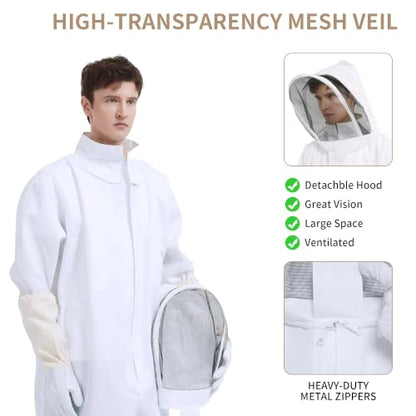 Sting Proof Bee Suit Full Body with Ventilated Hood & Gloves L | Polycotton Unisex Beekeeping Suit for Men & Women, Wasp Bee Keeper Suit for Beginner & Pro Beekeepers, Apiary Beekeeping Gear - color: L