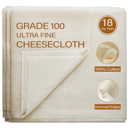 eFond Cheesecloth, 18 Square Feet Grade 100 Cheese Cloths for Straining Reusable, Washable, Lint Free and Ultra Fine Mesh Unbleached Pure Cotton Muslin Cloths for Cooking with Hemmed 2 Edges (2 Yards) - size: 72x36Inch Squares