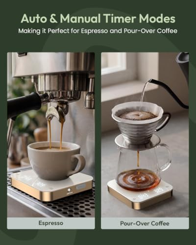 Maestri House S2 Espresso Coffee Scale with Timer, USB-C Rechargeable 2kg/0.1g Precision Shot Scale, Digital Scale for Espresso Brewing(White & Gold) - color: White&Gold