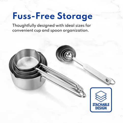 New Star Foodservice 42917 Stainless Steel Measuring Cups and Spoons Set, 8-Piece Metal Measuring Set for Baking, Cooking, Dry and Liquid Ingredients, Restaurant Grade, Silver - color: Silver, size: 8-Piece Set