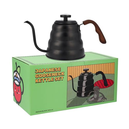 Black Japanese Gooseneck Kettle Stovetop with Thermometer and Insulated Handle (4-piece, 40.6 oz /1200ml), Stainless Steel Pour Over Tea Stovetop Kettle, Precision Pour Kettles Pot - color: Black