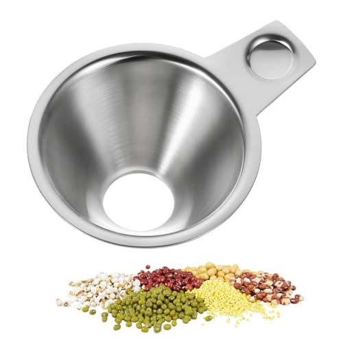 304 Stainless Steel Spice Funnel with Handle, Wide Mouth Canning Funnels Collection Kitchen Spice Jar Oil Bottle Funnel Spill-Free Metal Funnels for Salt Pepper Condiment Sauce 0.91" Bottom