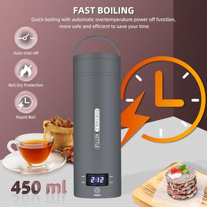 Travel Electric Kettle Portable Small Mini Tea Coffee Kettle Water Boiler, Water Heater with 4 Temperature Control,304 Stainless Steel with Auto Shut-Off & Boil Dry Protection, BPA-Free (Grey) - color: Grey