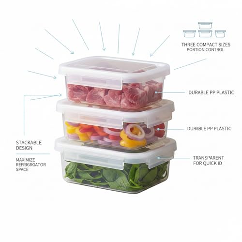 Food Storage Containers with Lids, Stackable PP Plastic Bins for Refrigerator & Pantry Organization, Clear Design for Leftovers and Prep Ingredients - size: 5.91 x 4.13 x 2.56 in