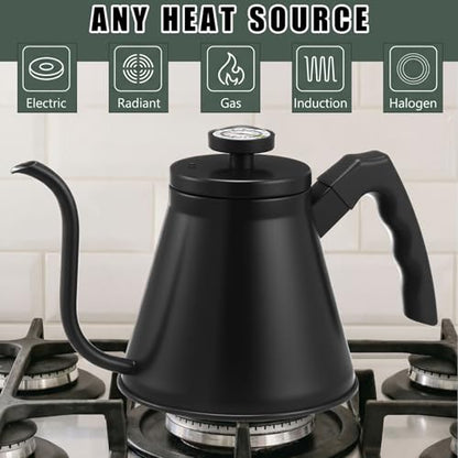 2 Pack 40 oz Gooseneck Kettle with Thermometer Stainless Steel Pour over Coffee Kettle Precision Drip Spout for Stovetop Home Kitchen Camping(Black) - color: Black