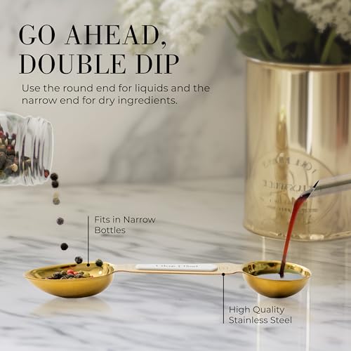 White and Gold Measuring Spoons with Leveler - Featuring 8PC Upgraded Style, Dual-Sided, Stackable, Stainless Magnetic Measuring Spoons Set - Fits in Spice Jars, White and Gold Kitchen Accessories - color: White & Gold