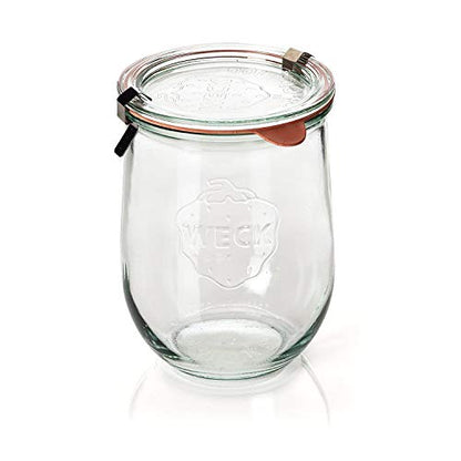 WECK - Sour Dough Starter Jars - Classic Glass Jars for Sourdough with Glass Lid - Tulip Jar with Wide Mouth 1 Liter Includes Cork Lid & Keep Fresh Cover (2 Pack)