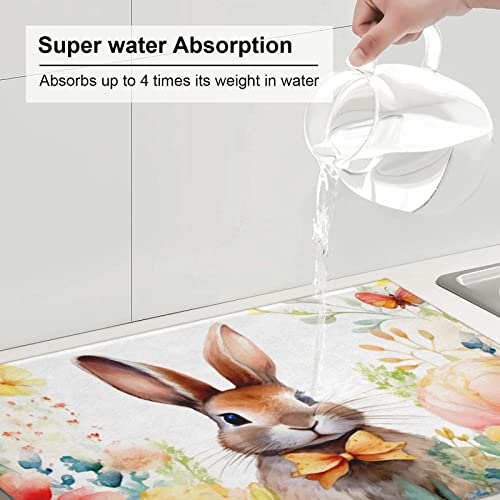 Large Dish Drying Mats For Kitchen Counter Microfiber Kitchen Drying Mat XL Draining Pad Absorbent Quick Drying Dish Mat 18x24 Inch - Rabbit Flowers - color: Rabbit Flowers