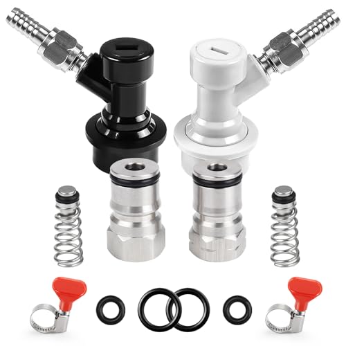 Ball Lock Keg Post Quick Disconnect Set, Corny Keg Connectors, 1 Pair Homebrew Stainless Corny Keg Post 19/32-18 Female Thread Keg Gas Liquid Post and 1 Pair Keg Post Fittings with Hose Clamps