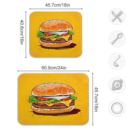 Hamburger with Cheese Dish Drying Mat for Kitchen Counter, Non Slip & Super Absorbent Dish Drainer Rack Pad for Countertops, 18 x 24 Inch - size: 18x24in