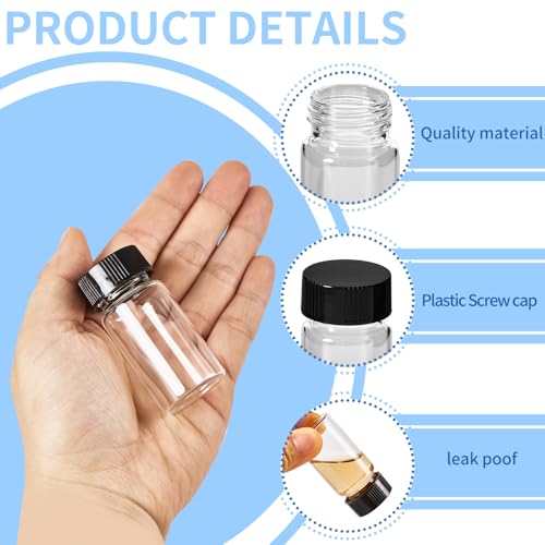 15 PCS 5 Dram Glass Vials, Small Liquid Sample Vial,27.5x57 mm 20ml Borosilicate Glass Empty Vials with Caps, Leak-Proof Vial,24-400 Black Screw Caps with PE Liner - size: 20ML(27,5x57mm)