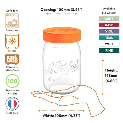 Le Parfait Eco-Friendly Zero Waste Wide Mouth Glass Jar with Airtight Screw Top Lid – Reusable French Storage Jar for Food, Soup, Flour, Sugar, Canning & Baking (1L/32oz, 4 Pack, Violet) - color: 1L-Violet (Set/4)