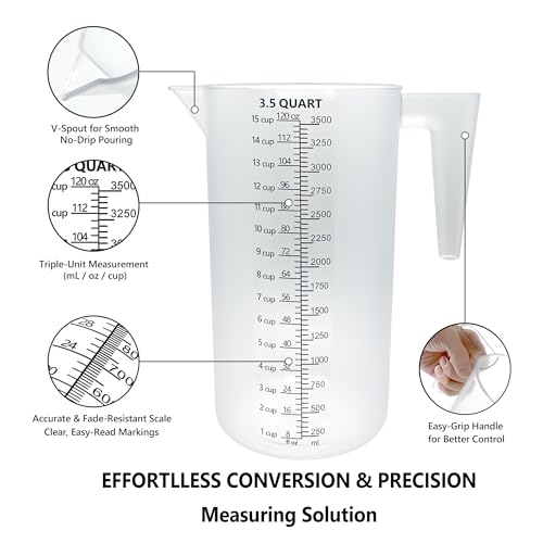 Plastic Measuring Cup with Handle, Pool Chemical Measuring Cup, Plastic Measuring Pitcher for Liquid Mixing, Pouring, Lawn Care, Pet Food, Motor Oil, Laboratory and More (120, Fluid Ounces, 3500ml) - size: 120 fl oz