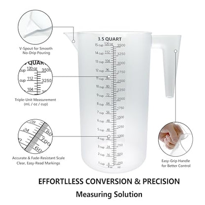 Plastic Measuring Cup with Handle, Pool Chemical Measuring Cup, Plastic Measuring Pitcher for Liquid Mixing, Pouring, Lawn Care, Pet Food, Motor Oil, Laboratory and More (120, Fluid Ounces, 3500ml) - size: 120 fl oz