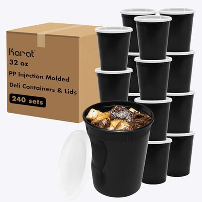 Karat [32oz - 240 ct Black PP Injection Molded Round Deli Containers with Lids (FP-IMDC32-PPB) - color: Black, size: 32oz
