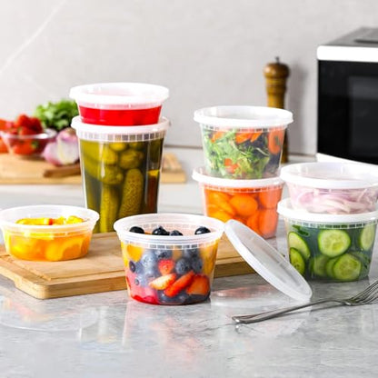 AOZITA 48 Sets Plastic Deli Containers With Lids, 8 oz 16oz 32oz Variety pack, Airtight Food Storage Containers, Freezer/Dishwasher/Microwave Safe, Soup Containers For Takeout Food Storage
