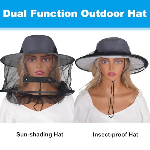 Sucrain Mosquito Head Net Hat Sun Hat Garden Bug Hat with Hidden Net Mesh for Outdoor Gardening Beekeeping - color: Hot Gray