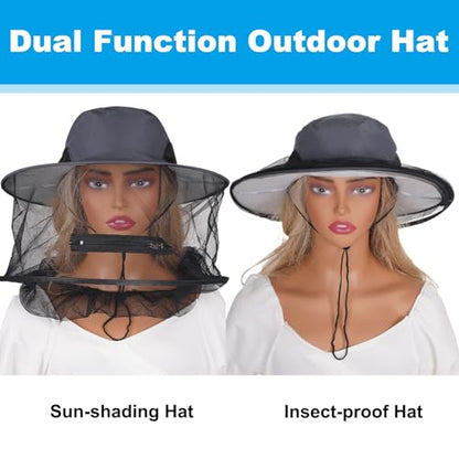 Sucrain Mosquito Head Net Hat Sun Hat Garden Bug Hat with Hidden Net Mesh for Outdoor Gardening Beekeeping - color: Hot Gray