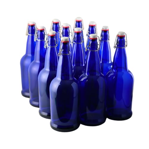 FastRack Swing Top Glass Bottles |33 oz – Pack of 12 | Blue Flip Top Glass Bottles for Home Brewing, Carbonated Drinks, Kombucha, Fermentation, Water | Food Grade – ECO Friendly - color: Blue